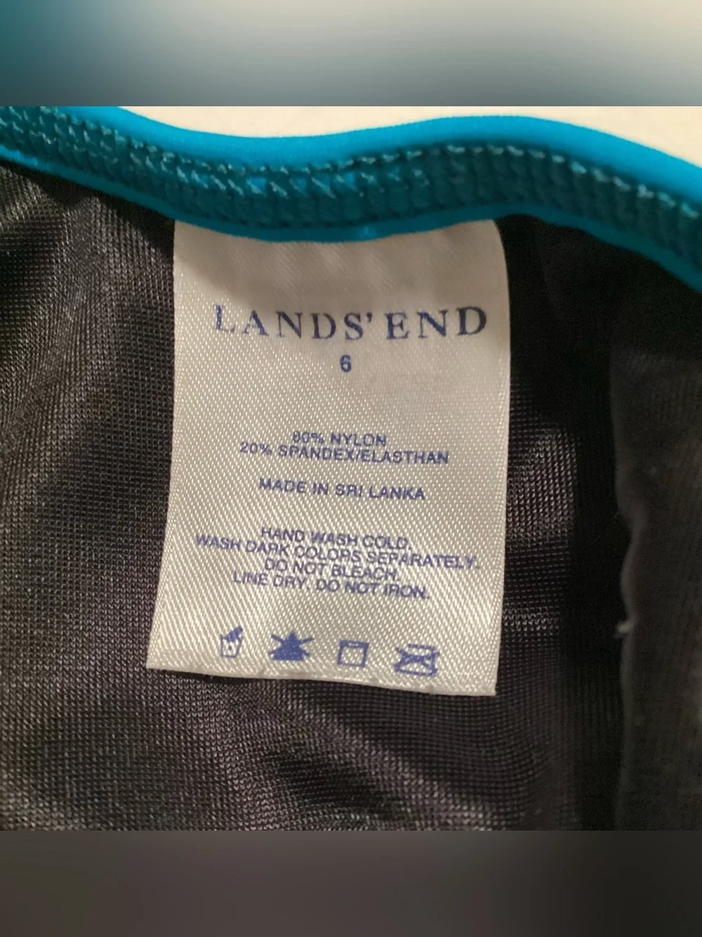 Lands End Swimsuit Size 6 One Piece Tank Black with Turquoise White Trim